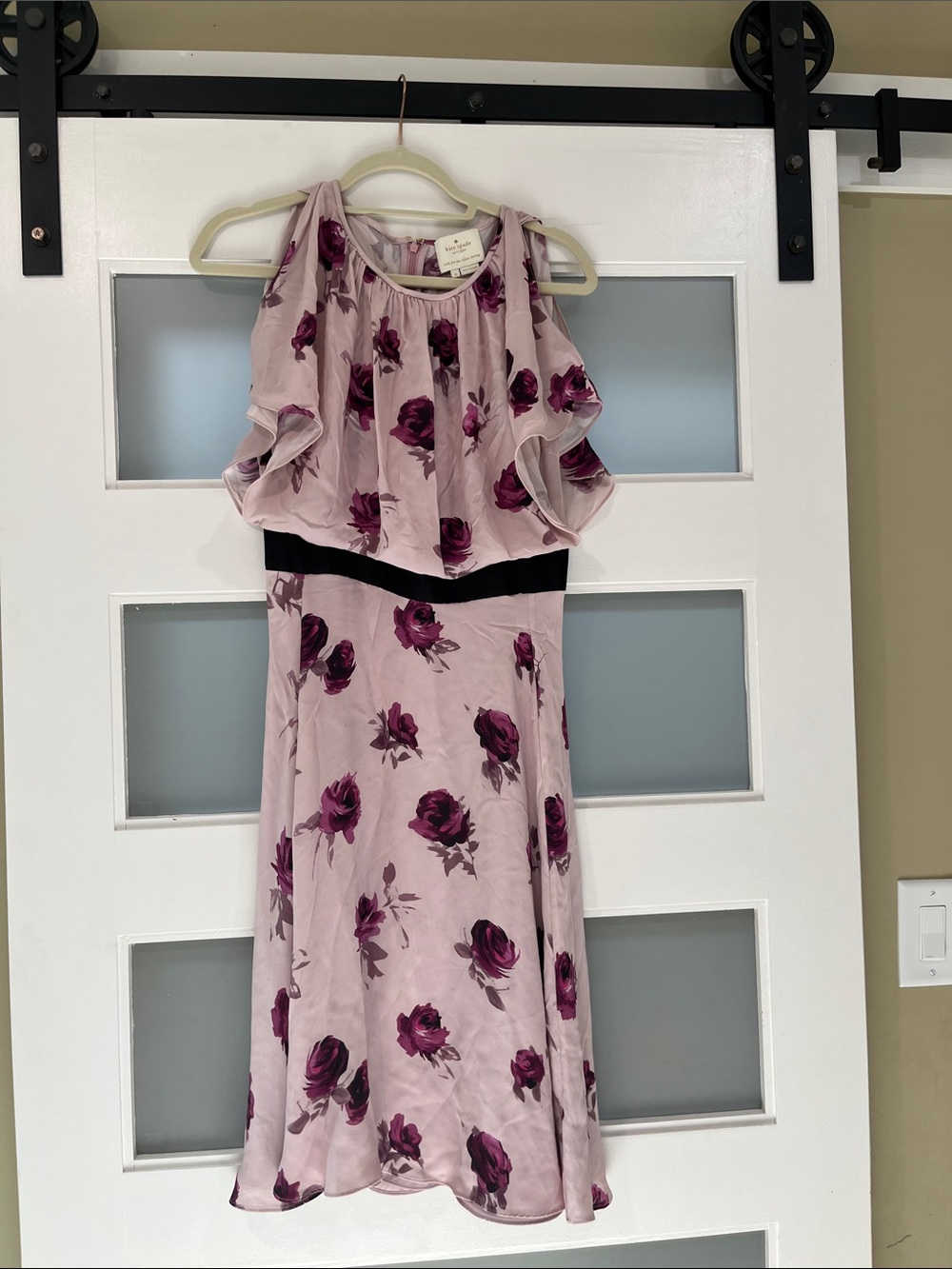 kate spade Pink Floral Midi Dress with Black Waistband